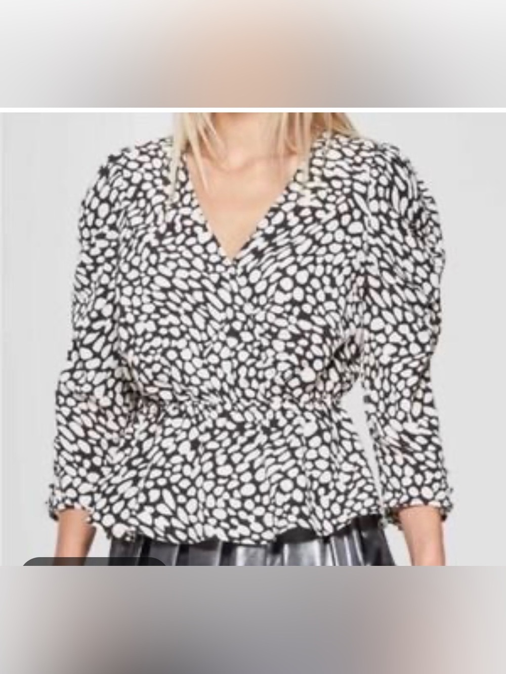 Who What Wear Black Cream Abstract Spotted Faux Wrap Peplum Blouse Size